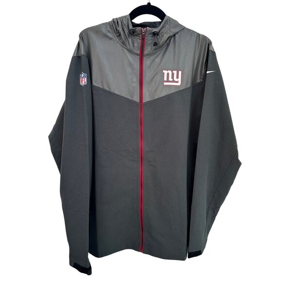NFL New York Giants Nike Large NWOT Zip Up Hood Jacket Gray Red Men Windbreaker - Picture 1 of 7